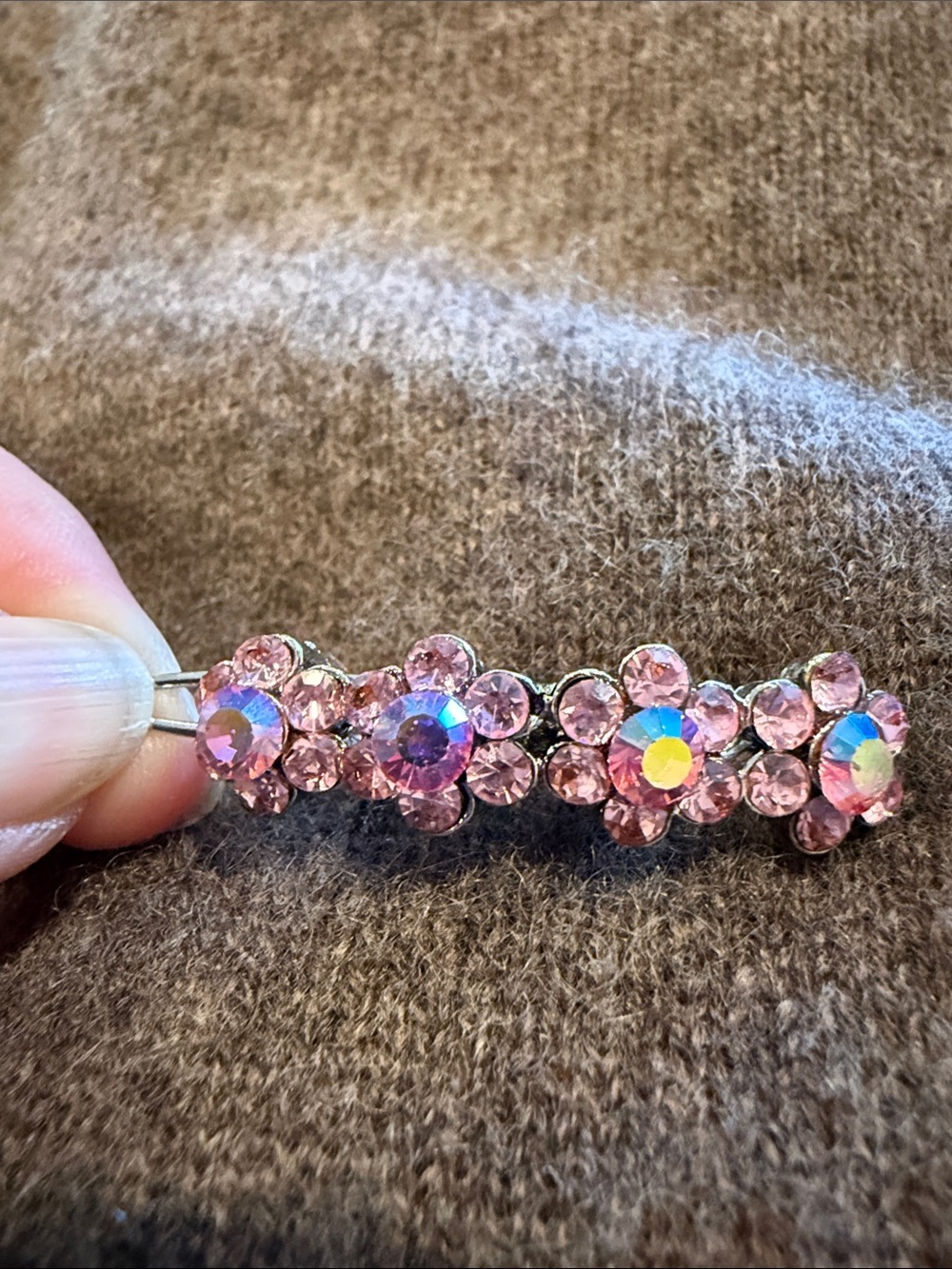 Pink Crystal Flower Barrette Hair Clip